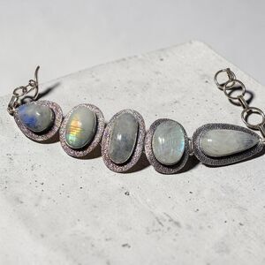 Rainbow Moonstone Bracelet Sterling Silver Plated